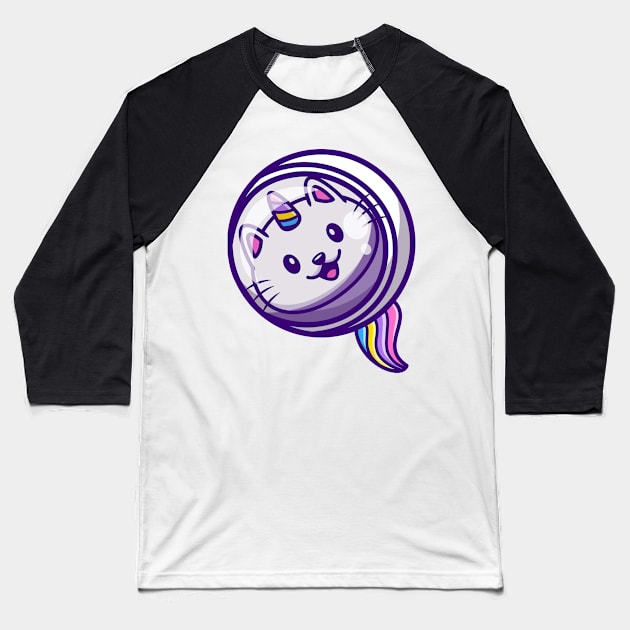 Funny Cute Space Unicorn Cat Baseball T-Shirt by AmineDesigns